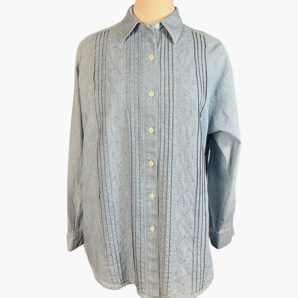 Clementine Vintage Woman's Blue Denim Button Down Shirt Size Medium Long sleeve - Picture 8 of 11